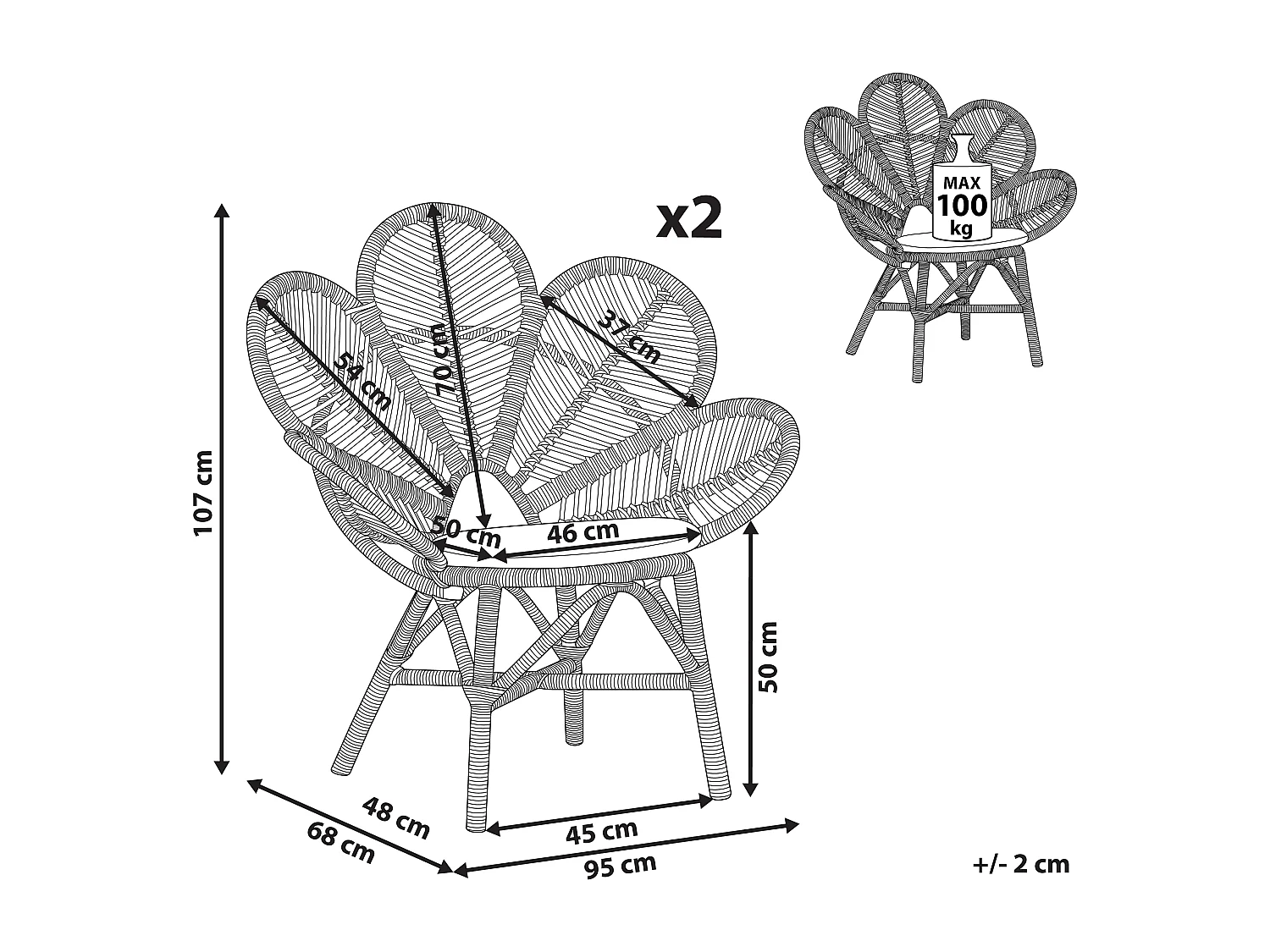 Set di 2 sedie Peacock FLORENTINE Rattan Naturale