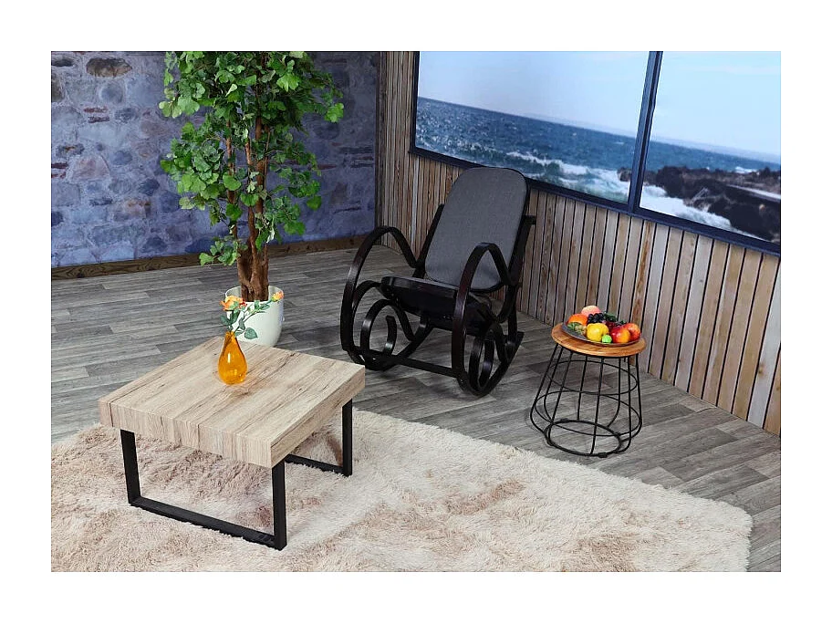 Fauteuil à bascule M41, fauteuil TV, bois massif - Aspect noyer, tissu/textile gris anthracite