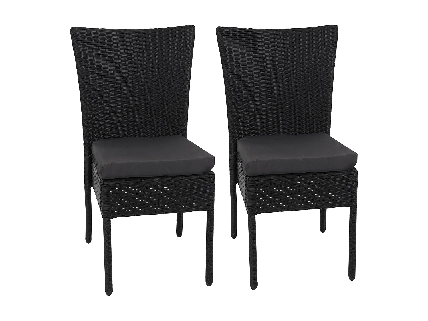 Set 2x sedie esterno giardino impilabili polyrattan HWC-G19 nero cuscini grigio scuro