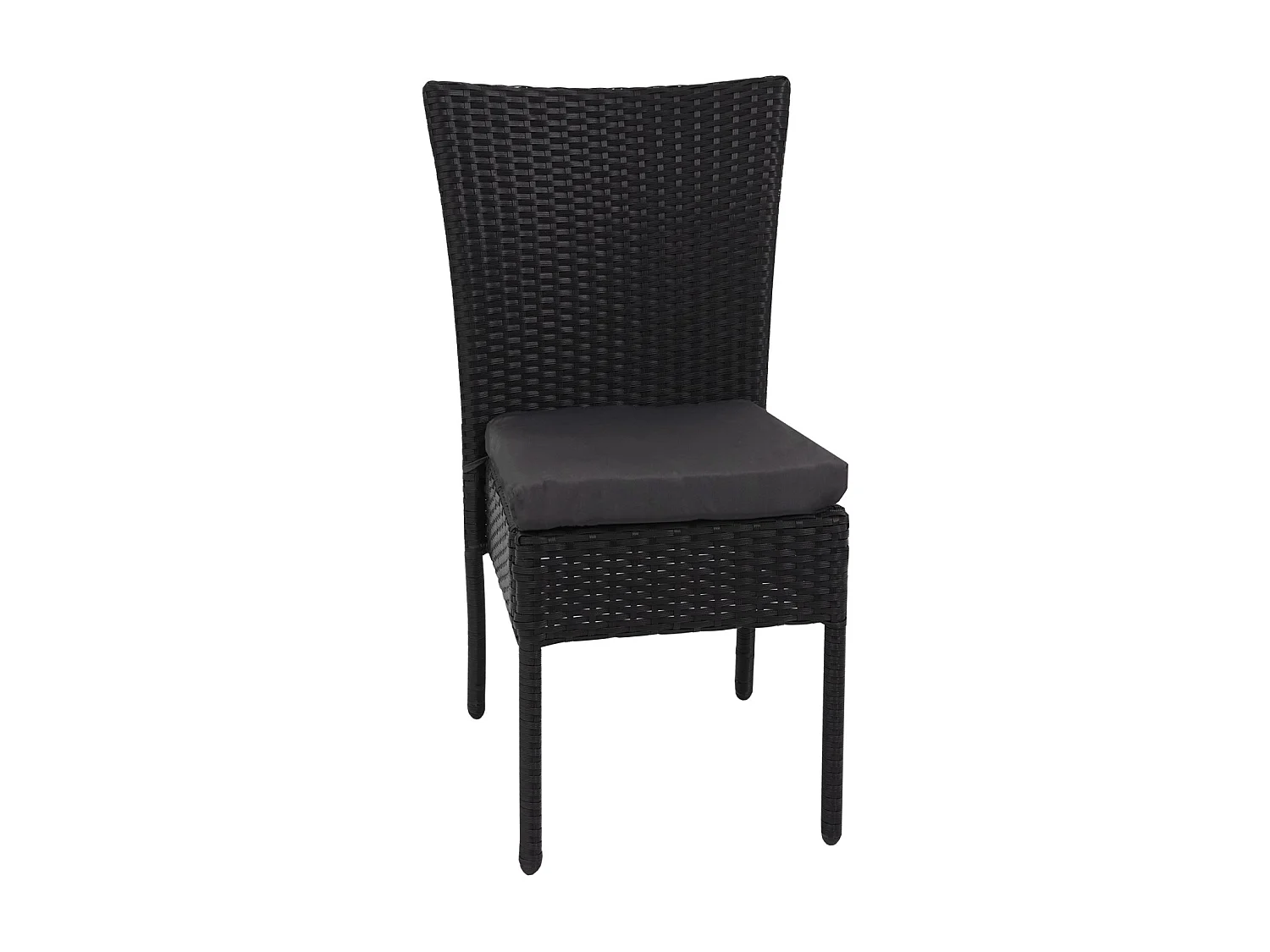 Set 2x sedie esterno giardino impilabili polyrattan HWC-G19 nero cuscini grigio scuro