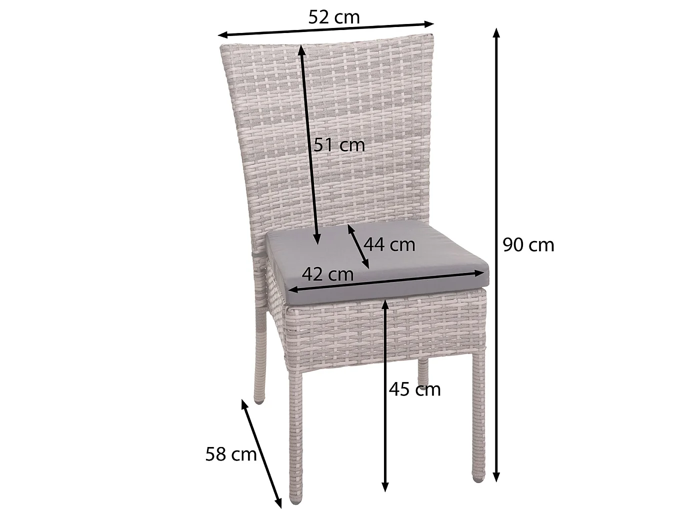 Set 2x sedie esterno giardino impilabili polyrattan HWC-G19 nero cuscini grigio scuro