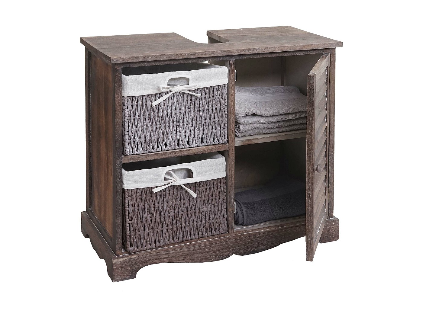 Arredo Bagno Mobile Sottolavabo MCW-H20 Vintage Sportello E Ceste Removibili Legno Di Paulonia Marrone