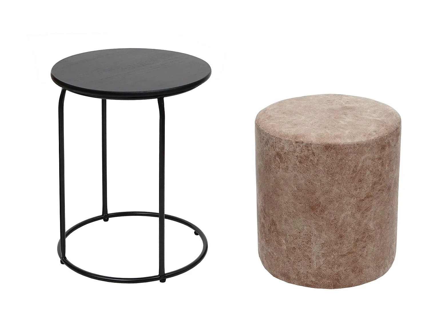 Pouf et table d'appoint HWC-K48 - table basse table tabouret - certifié MVG MDF métal similicuir - brun