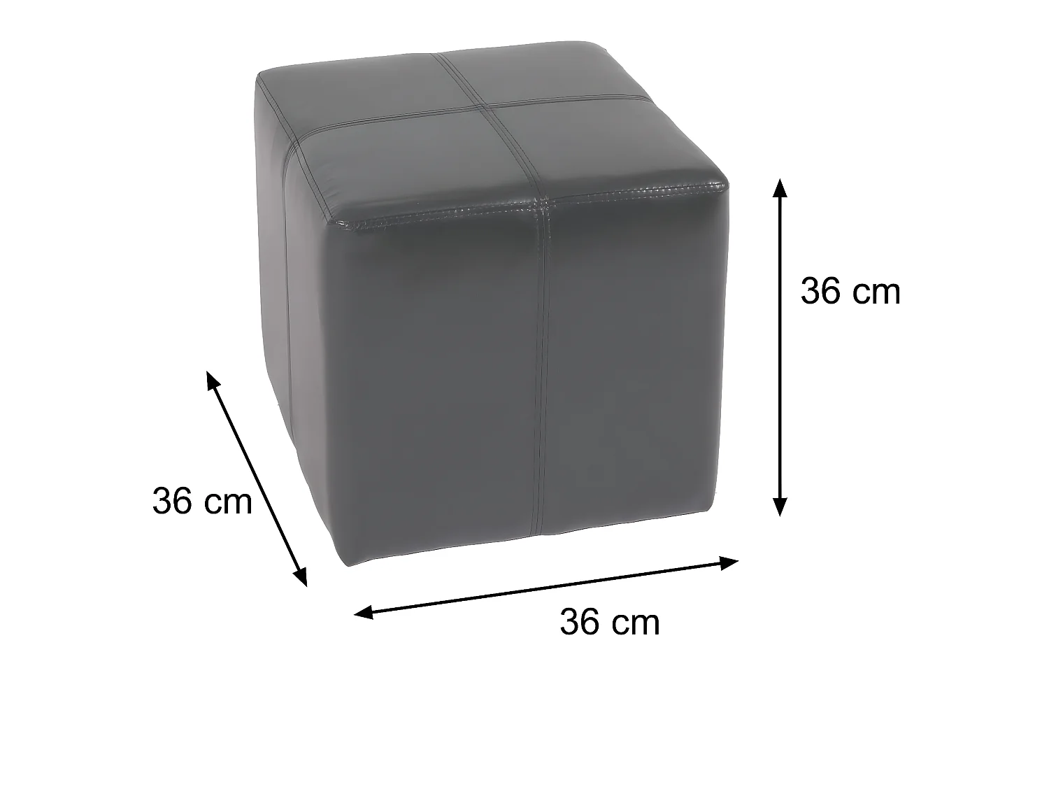 Pouf dé, tabouret Onex, cuir, 36x36x36cm, noir