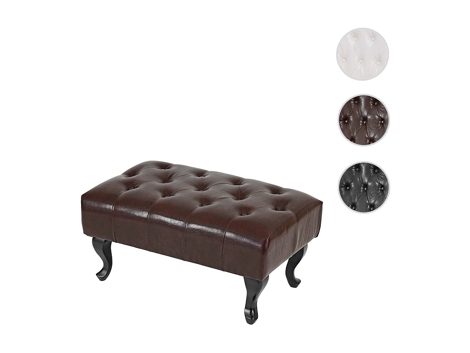 Pouf / ottoman de luxe lounge Chesterfield similicuir - pieds antiques, noir