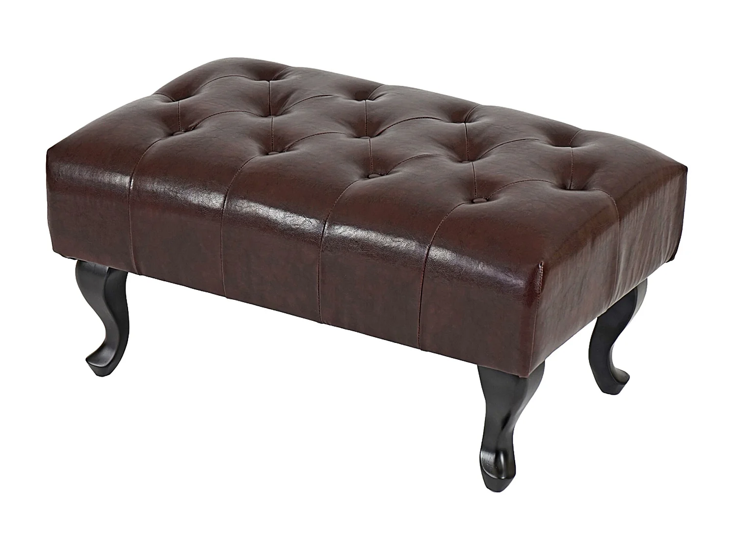 Pouf / ottoman de luxe lounge Chesterfield similicuir - pieds antiques, noir