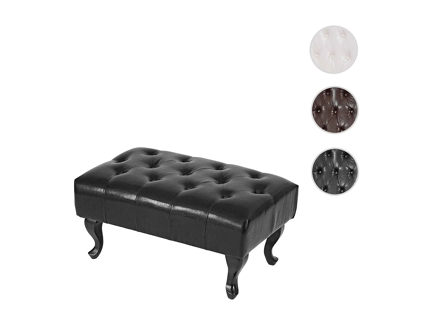 Pouf / ottoman de luxe lounge Chesterfield similicuir - pieds antiques, noir