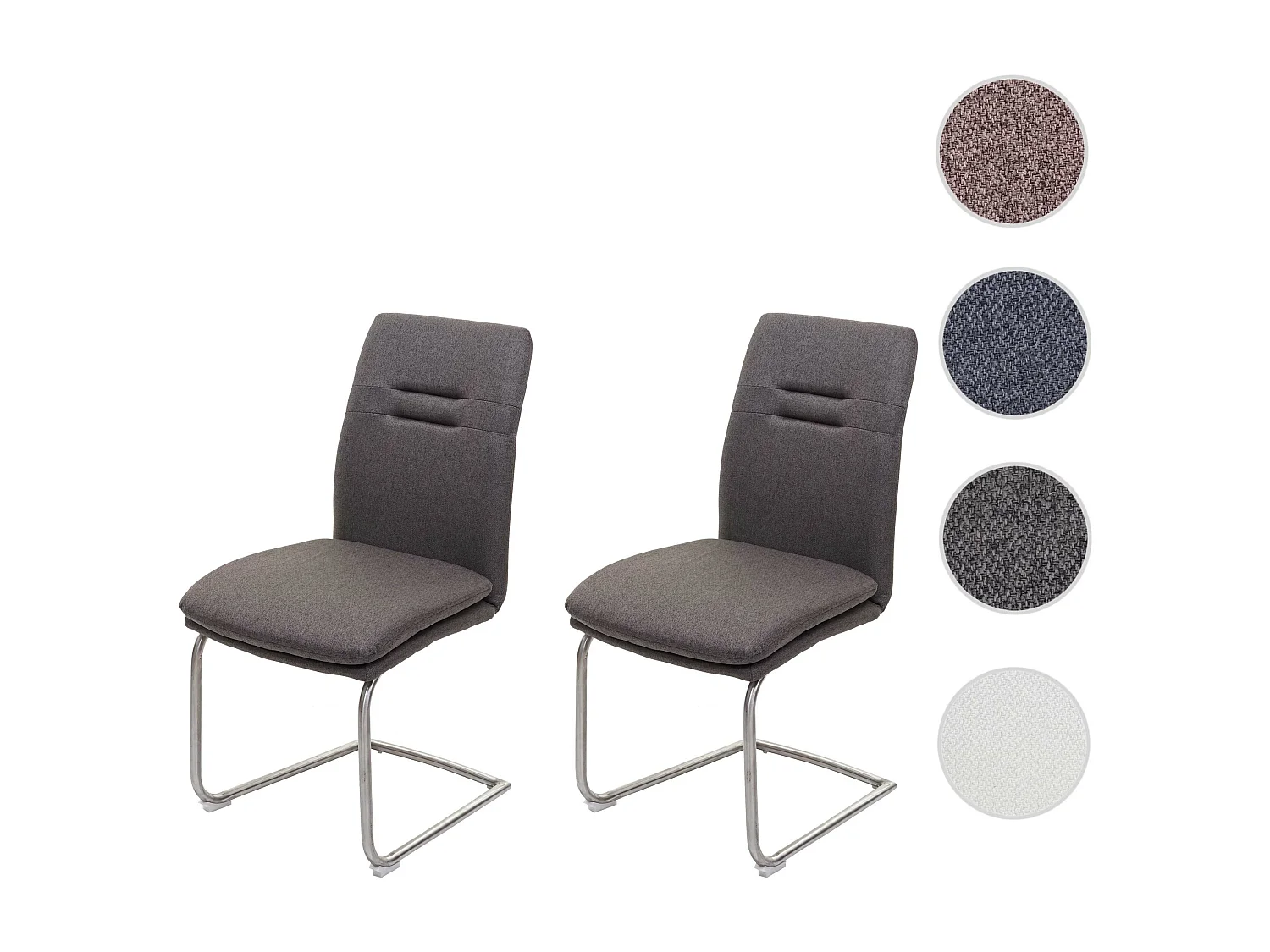 2x Chaise de salle à manger HWC-H70, chaise de cuisine, balancant, tissu, acier inoxydable brossé - gris-brun