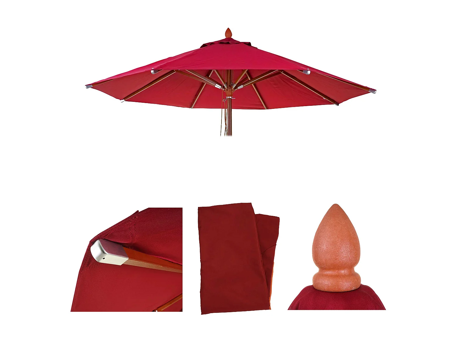 Telo copertura ricambio per ombrelloni rotondi HWC-C57 tessuto 300g/m² Ø 4m bordeaux