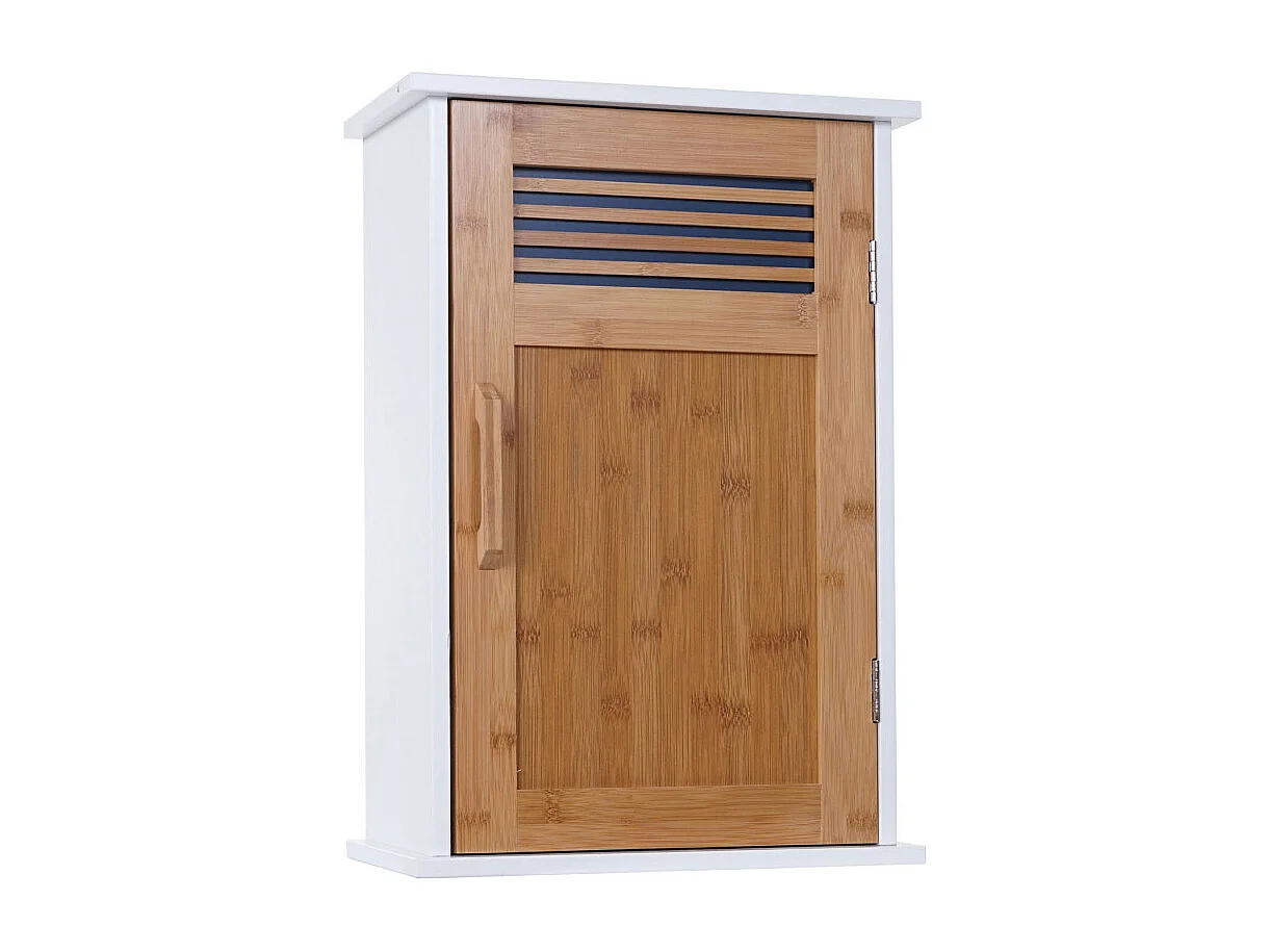 Armoire suspendue de salle de bains HWC-A85, meuble de salle de bains, bambou, 52x35x21 cm blanc