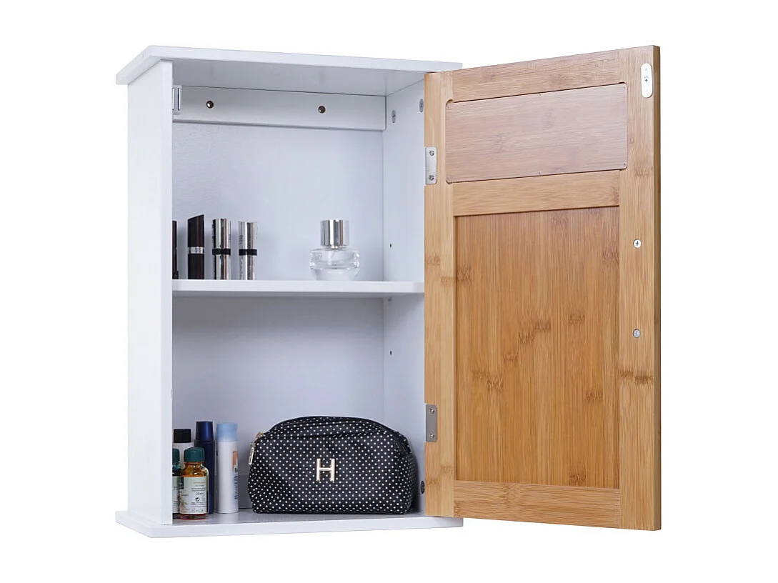 Armoire suspendue de salle de bains HWC-A85, meuble de salle de bains, bambou, 52x35x21 cm blanc
