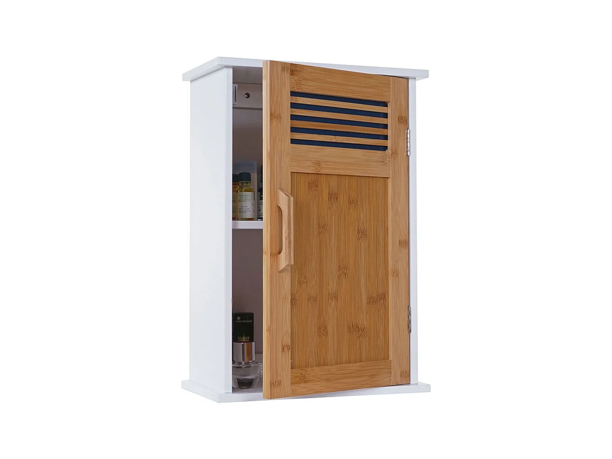 Armoire suspendue de salle de bains HWC-A85, meuble de salle de bains, bambou, 52x35x21 cm blanc
