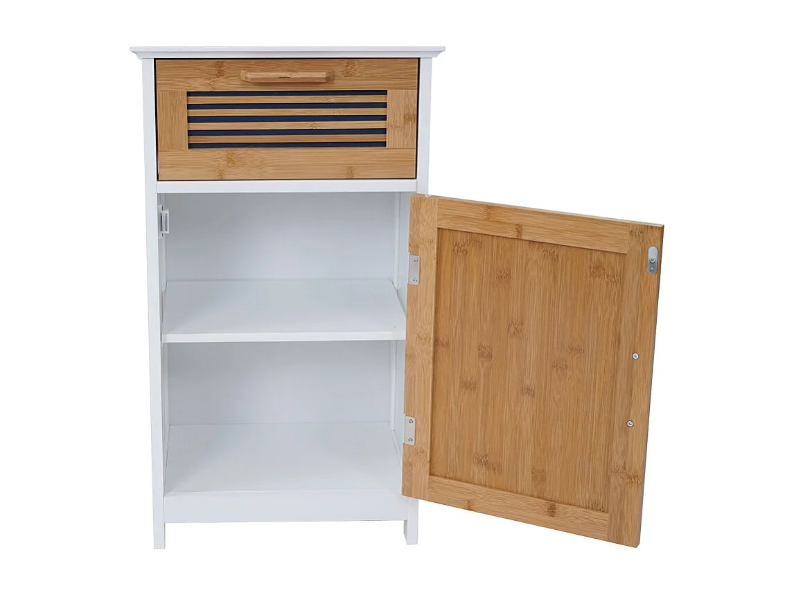 Commode HWC-A85, meuble de salle de bains, bambou, 71x40x31cm blanc