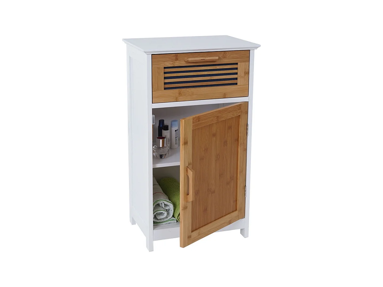 Commode HWC-A85, meuble de salle de bains, bambou, 71x40x31cm blanc
