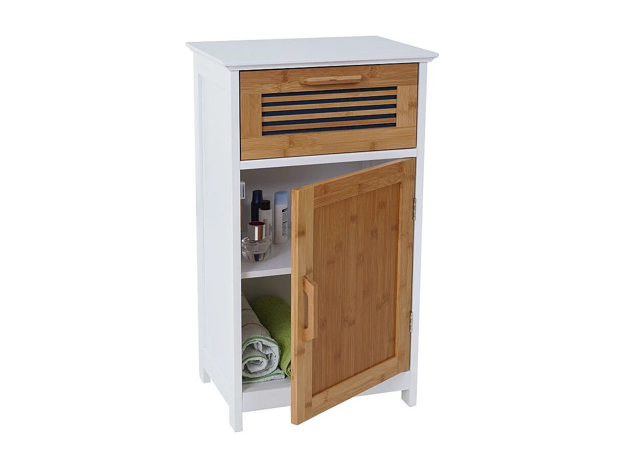 Commode HWC-A85, meuble de salle de bains, bambou, 71x40x31cm blanc