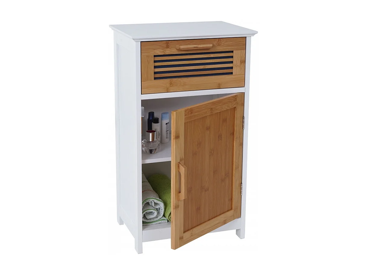 Commode HWC-A85, meuble de salle de bains, bambou, 71x40x31cm blanc