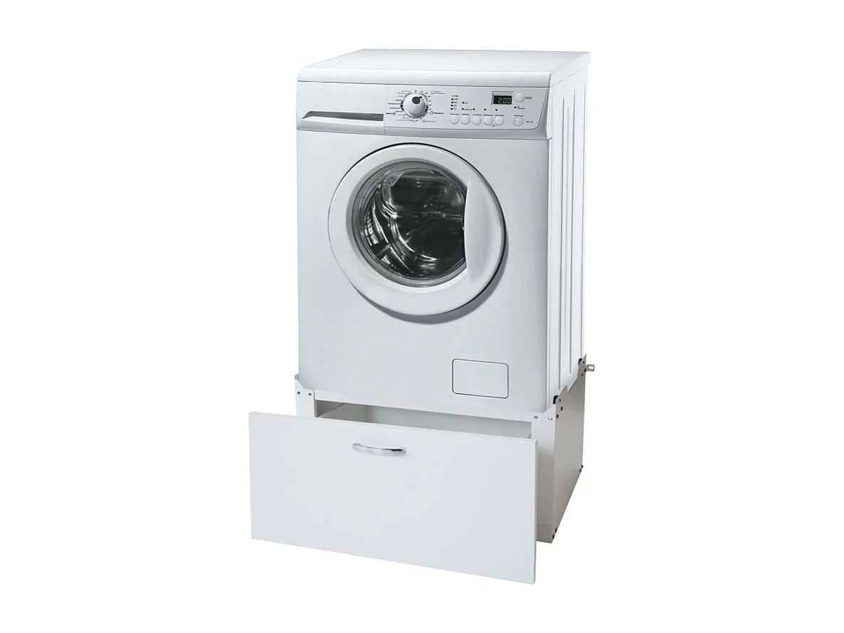 Meuble sous machine à laver HWC-E50, estrade, piédestal, châssis, tiroir 33x61x62cm blanc