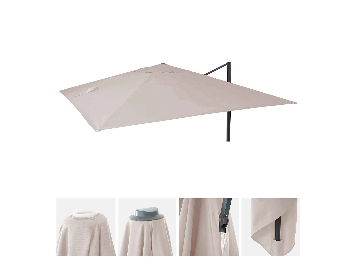 Toile pour parasol de luxe HWC-A96 3,5x3,5m (Ø4,95m) polyester 4kg ~ crème-gris