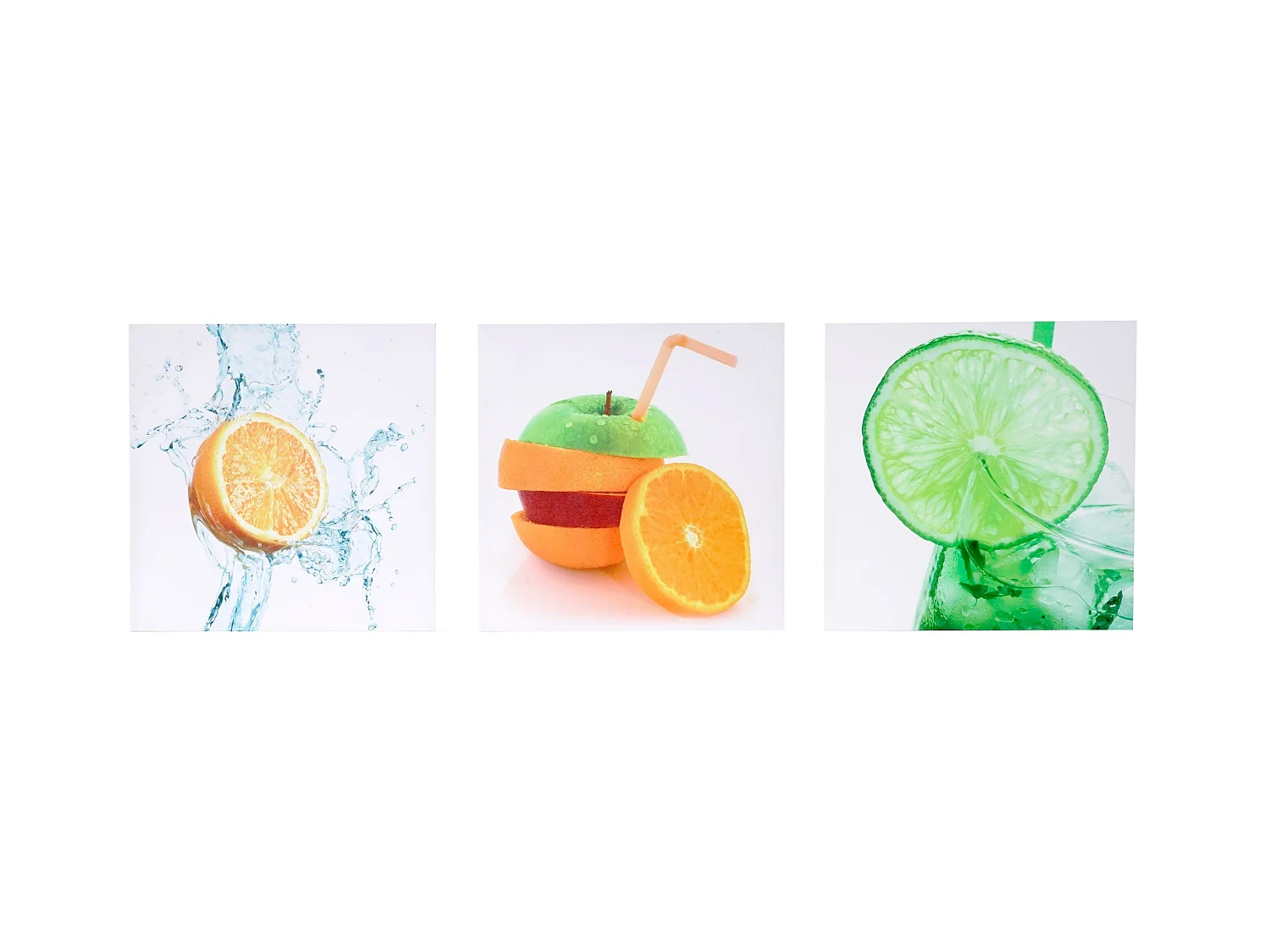 Poster murale decorativo 3 pezzi T376 legno con stampa in tessuto 150x50cm frutta