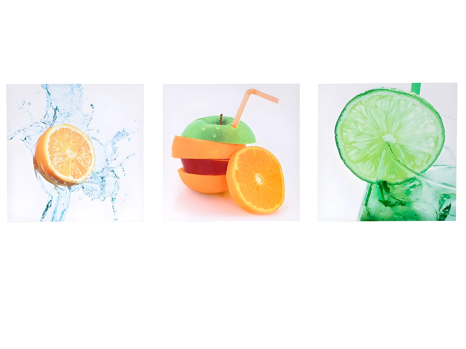 Poster murale decorativo 3 pezzi T376 legno con stampa in tessuto 150x50cm frutta