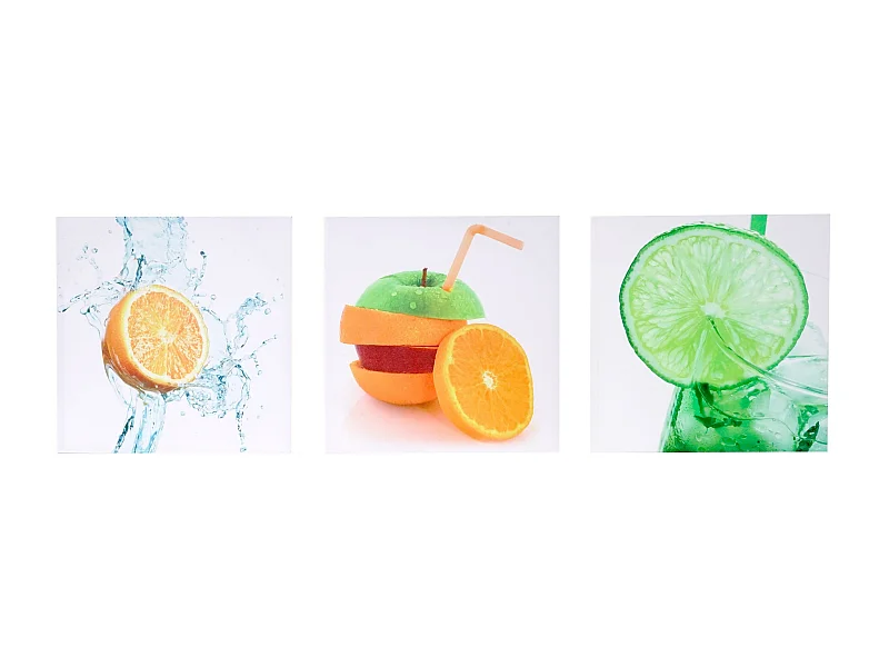 Poster murale decorativo 3 pezzi T376 legno con stampa in tessuto 150x50cm frutta