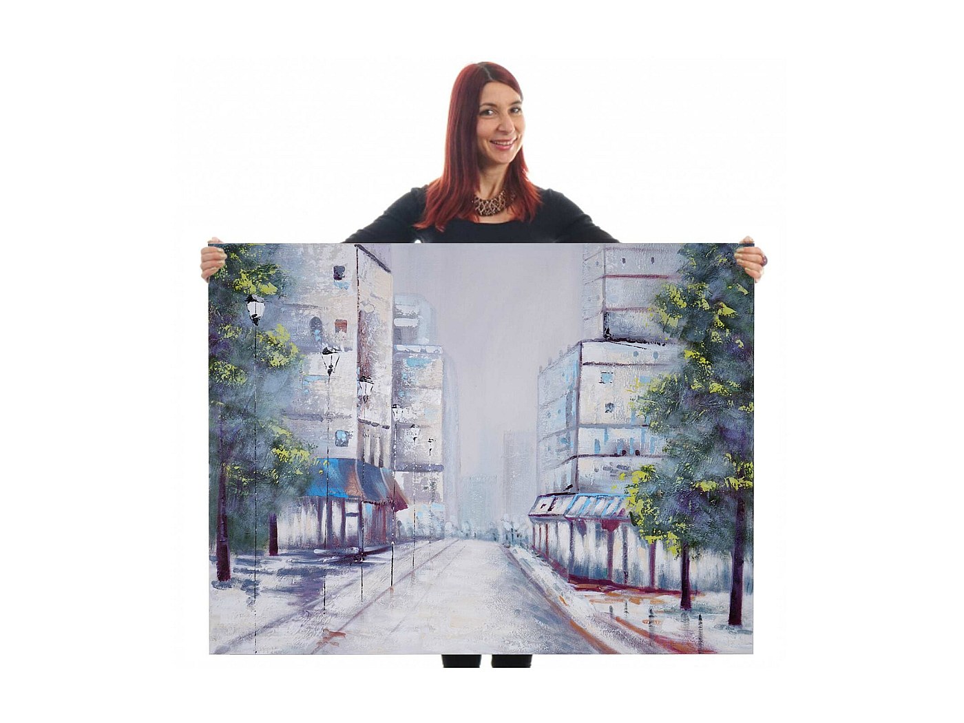 Quadro Acrilico Moderno YS-Art - Dipinto A Mano Città Con Oro 115x50 Cm Per Soggiorno
