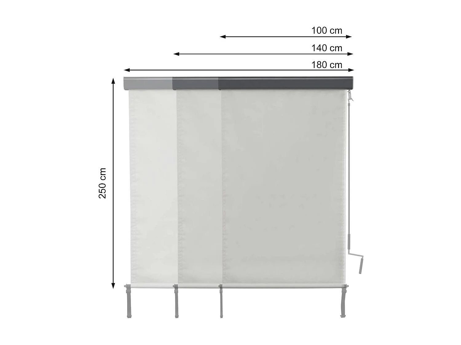 Toldo vertical MCW-F42,  250 x 180 cm, azul verdoso