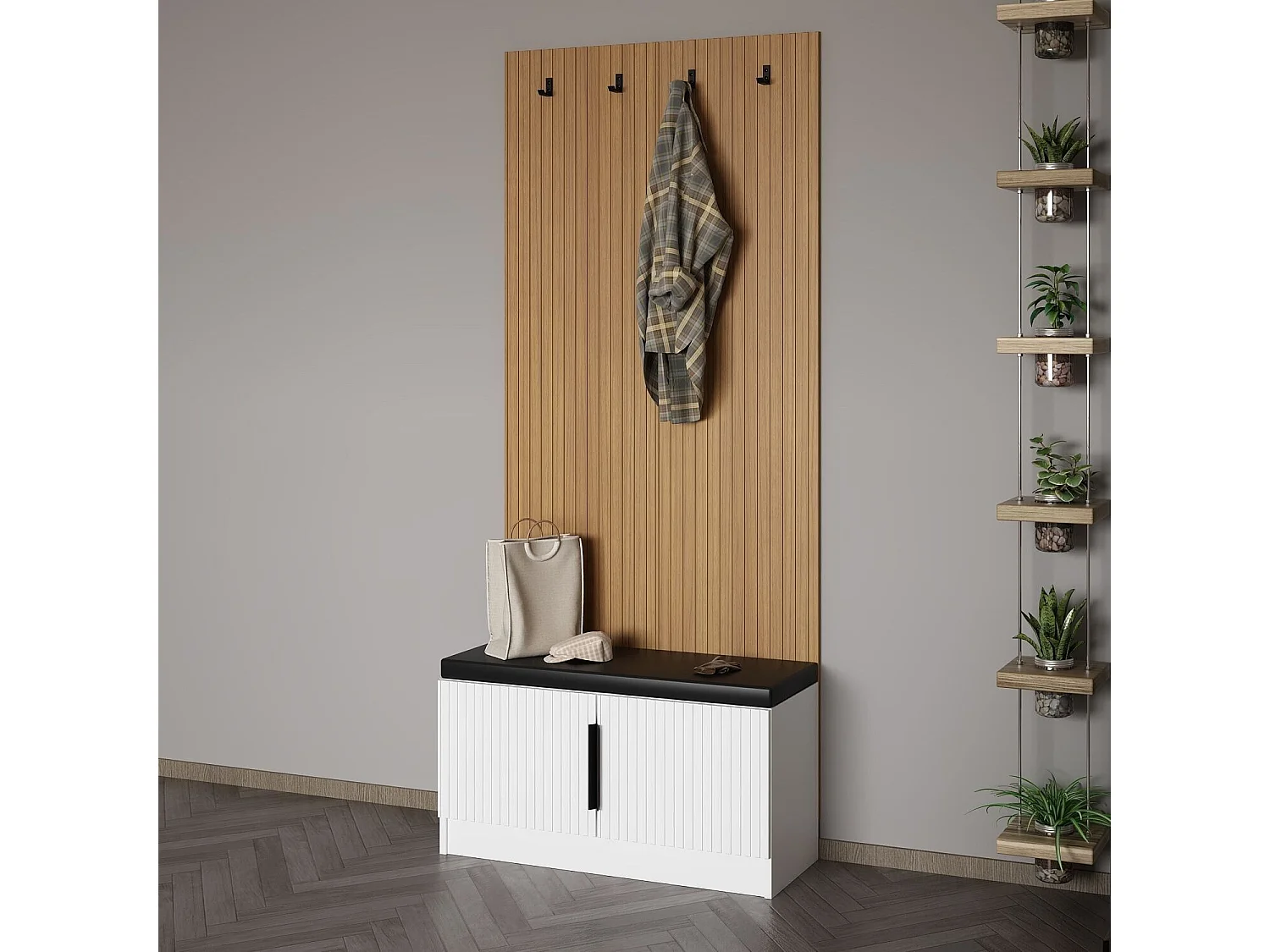 Conjunto pasillo Kailua E103, 210x90x35cm, Luminoso madera|Blanco, Aglomerado laminado