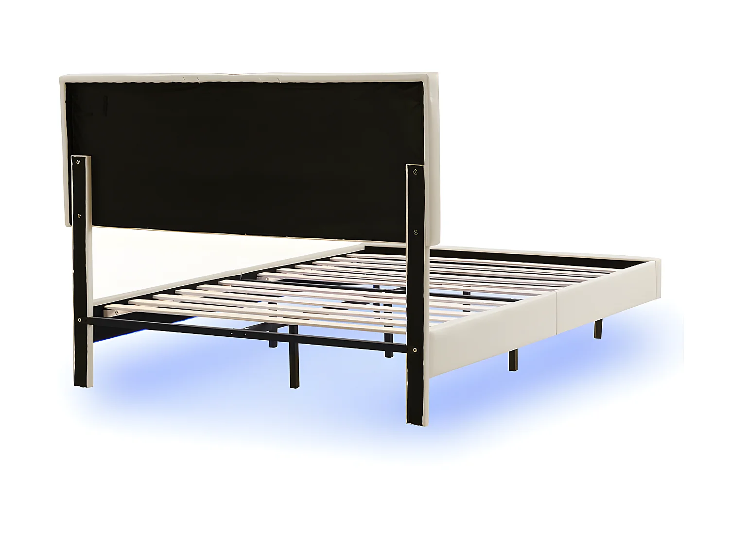 Lit double rembourré en lin - 140x200cm - lit flottant avec éclairage LED et Ports de charge USB - Beige