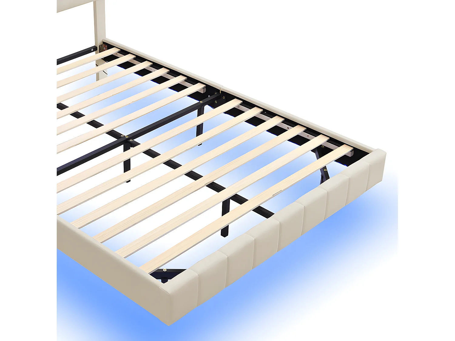 Lit double rembourré en lin - 140x200cm - lit flottant avec éclairage LED et Ports de charge USB - Beige