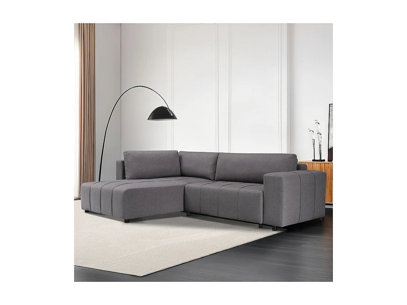 Canapé d'angle convertible tissu 3 places - "Capucine" - Gris