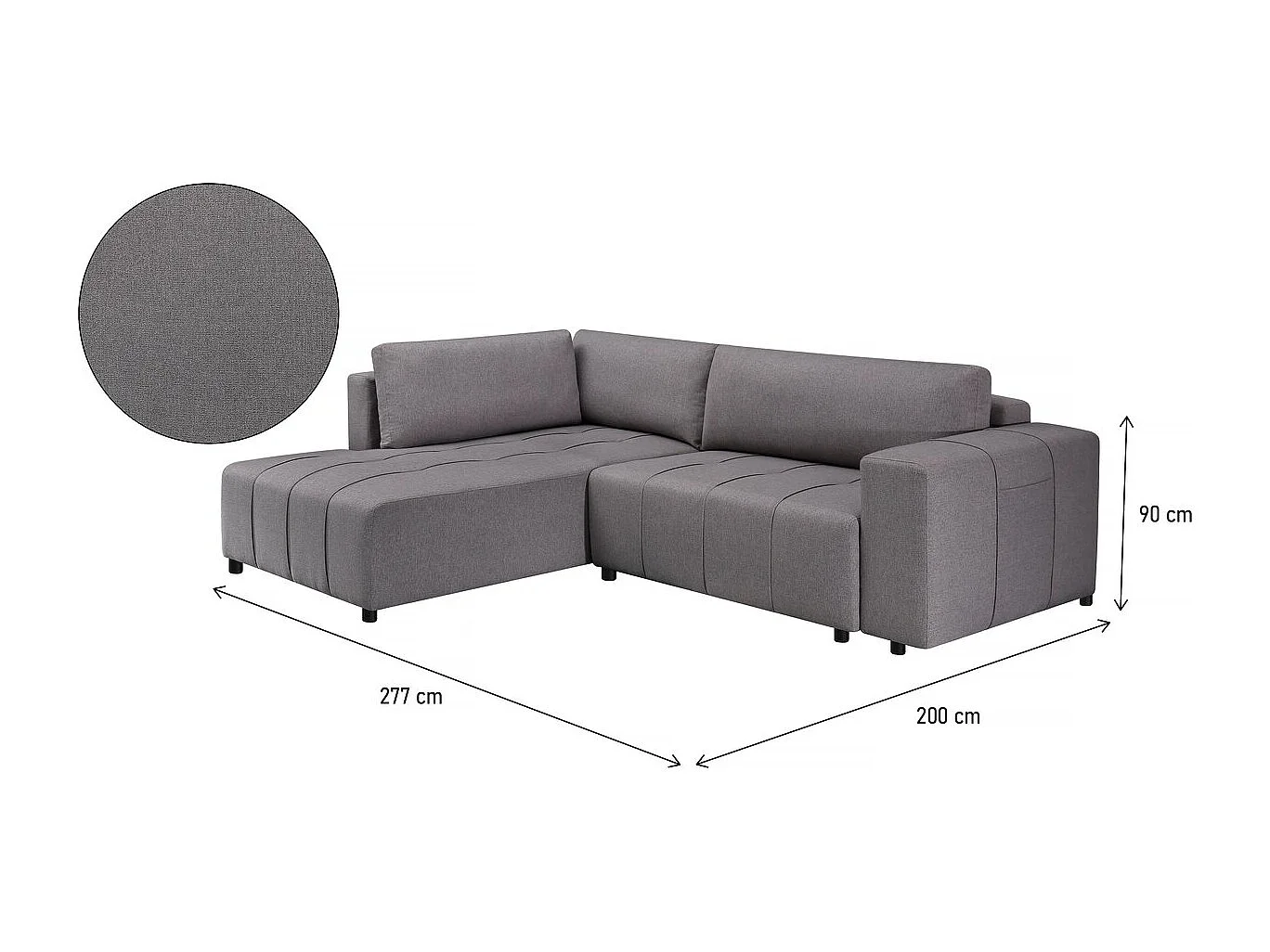 Canapé d'angle convertible tissu 3 places - "Capucine" - Gris
