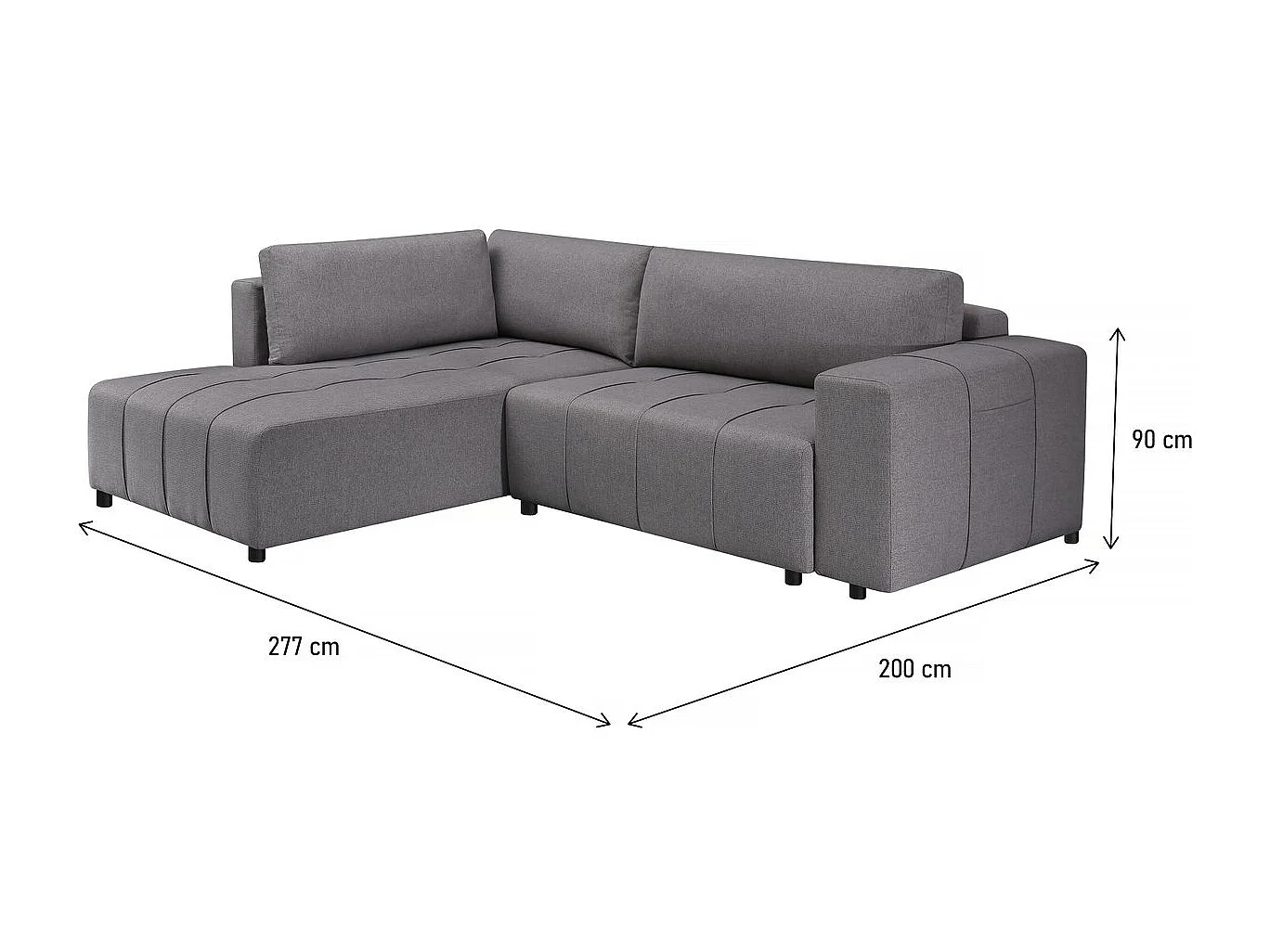 Canapé d'angle convertible tissu 3 places - "Capucine" - Gris