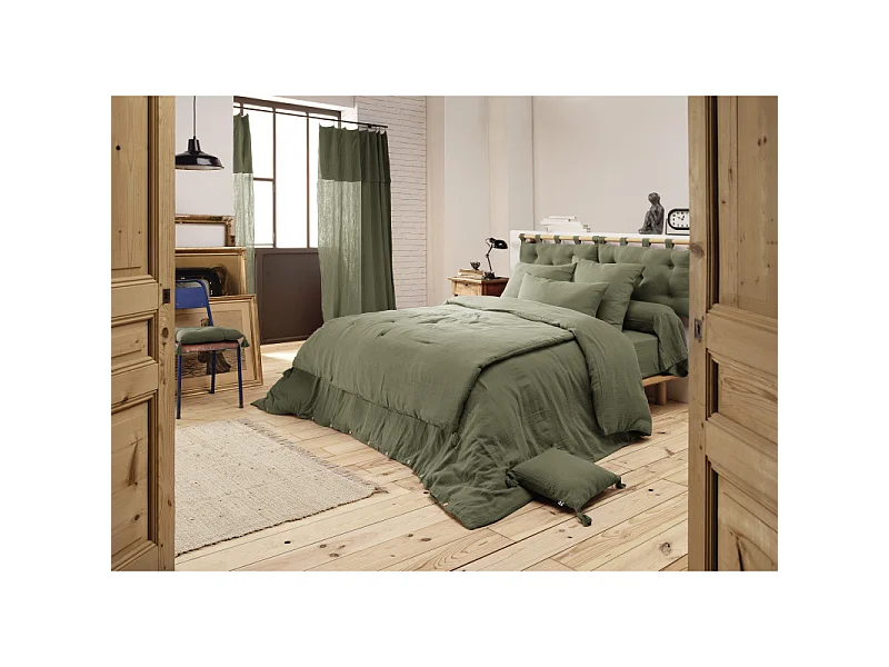 Housse de traversin L. 185 cm double gaze de coton vert - PEPA 3