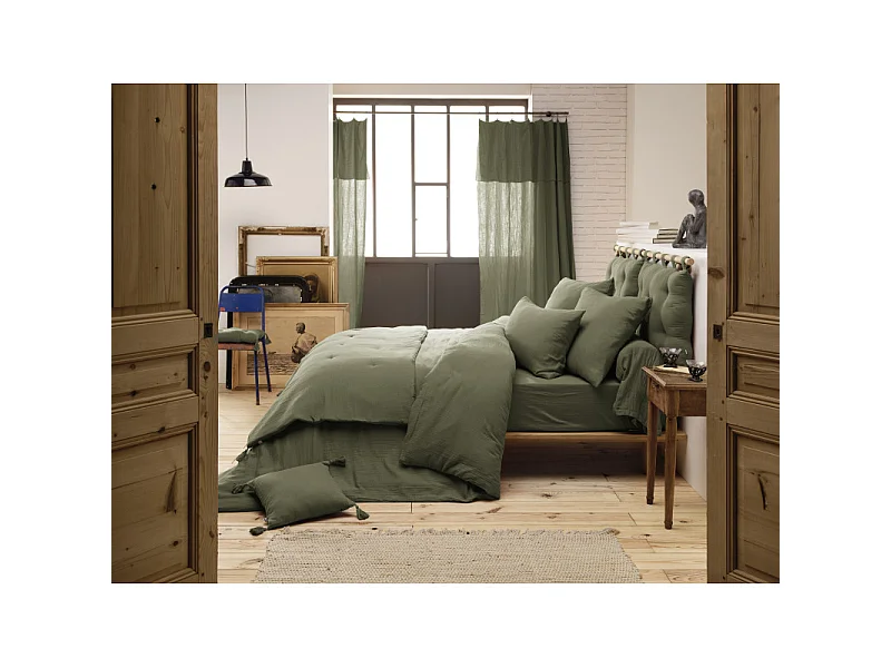 Housse de traversin L. 185 cm double gaze de coton vert - PEPA 3
