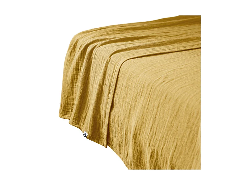Drap plat 240 x 300 cm en double gaze de coton jaune - PEPA
