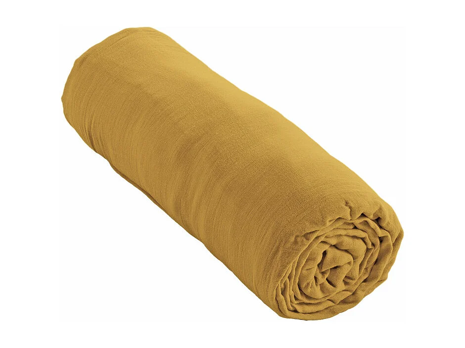 Drap plat 240 x 300 cm en double gaze de coton jaune - PEPA