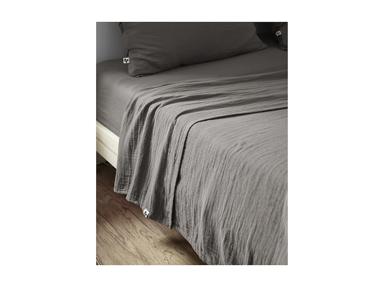 Drap plat 240 x 300 cm en double gaze de coton gris - PEPA