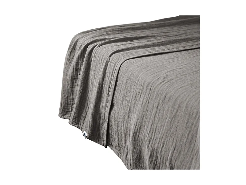 Drap plat 240 x 300 cm en double gaze de coton gris - PEPA