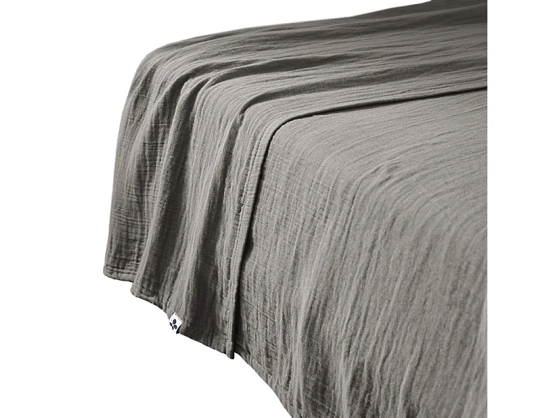 Drap plat 240 x 300 cm en double gaze de coton gris - PEPA