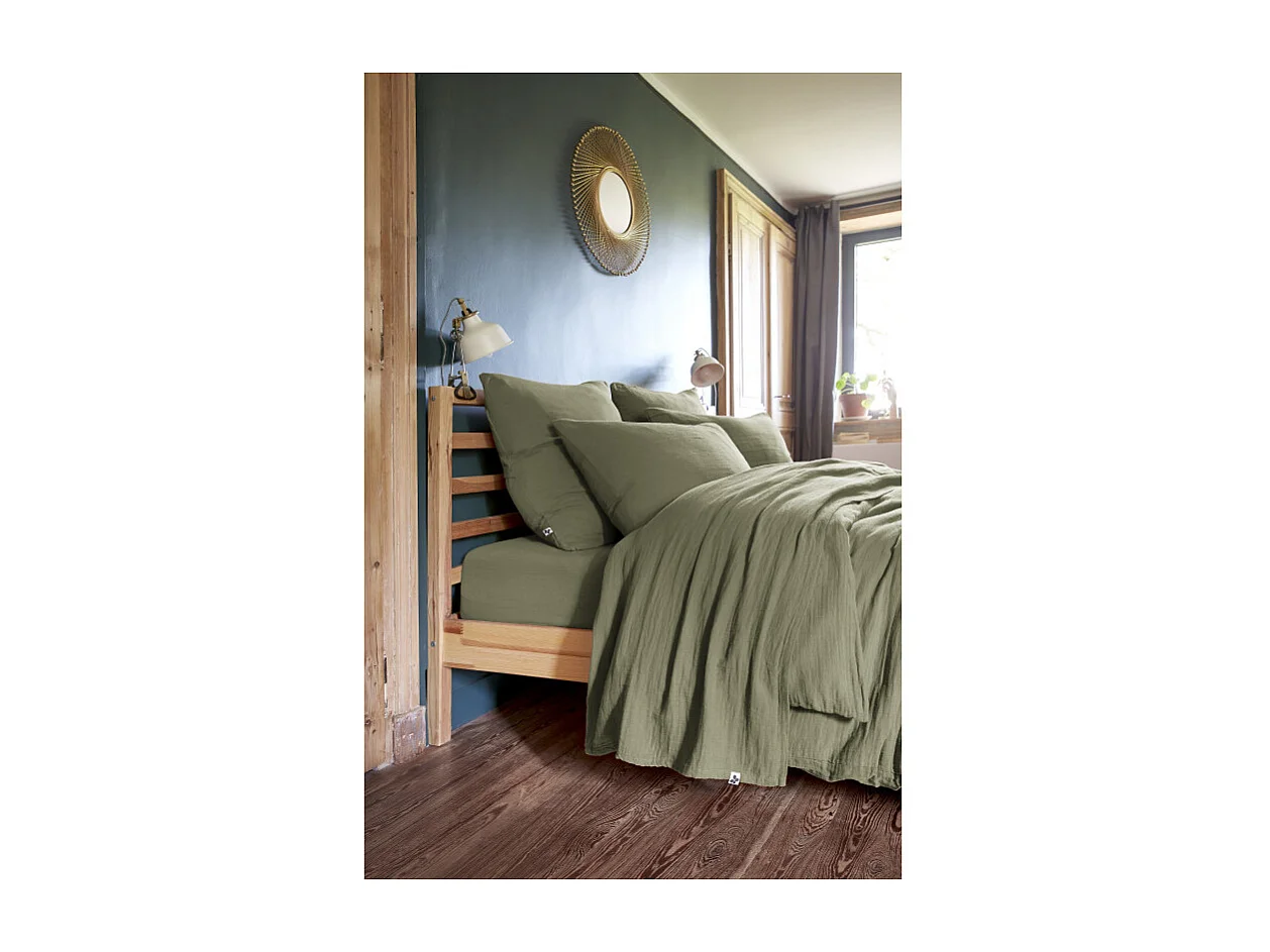 Drap plat 240 x 300 cm en double gaze de coton vert - PEPA
