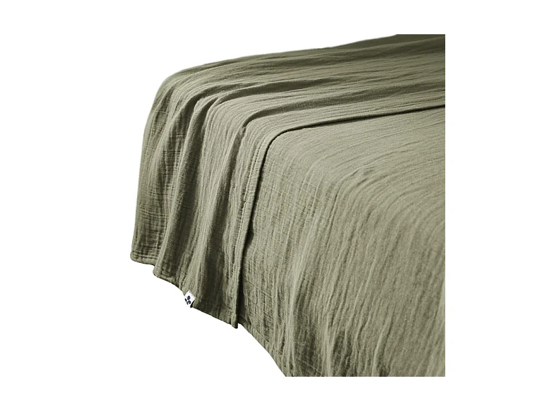Drap plat 240 x 300 cm en double gaze de coton vert - PEPA
