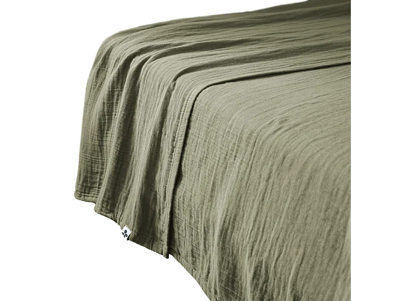Drap plat 240 x 300 cm en double gaze de coton vert - PEPA