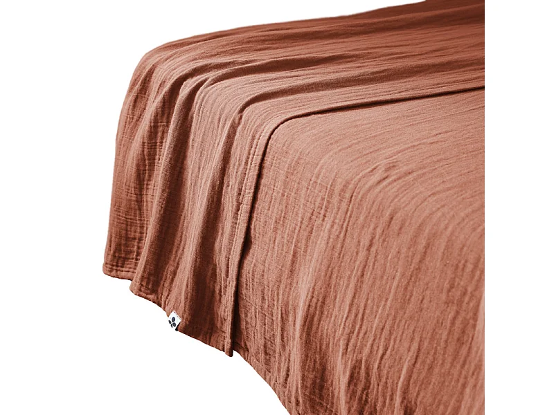 Drap plat 240 x 300 cm en double gaze de coton terracotta - PEPA