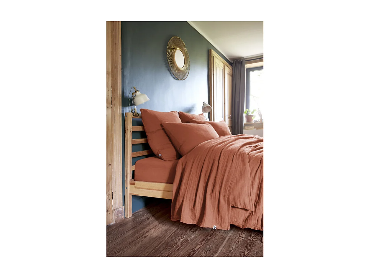 Drap plat 240 x 300 cm en double gaze de coton terracotta - PEPA