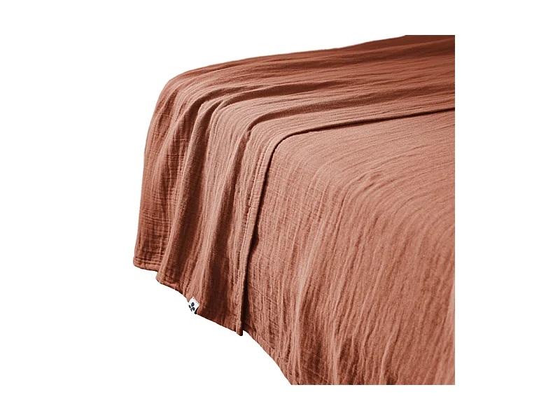 Drap plat 240 x 300 cm en double gaze de coton terracotta - PEPA