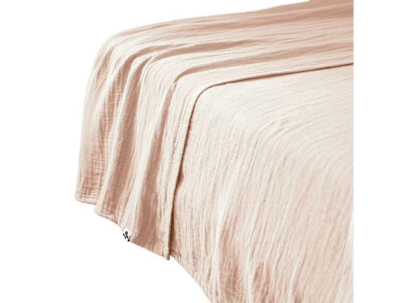 Drap plat 240 x 300 cm en double gaze de coton rose - PEPA