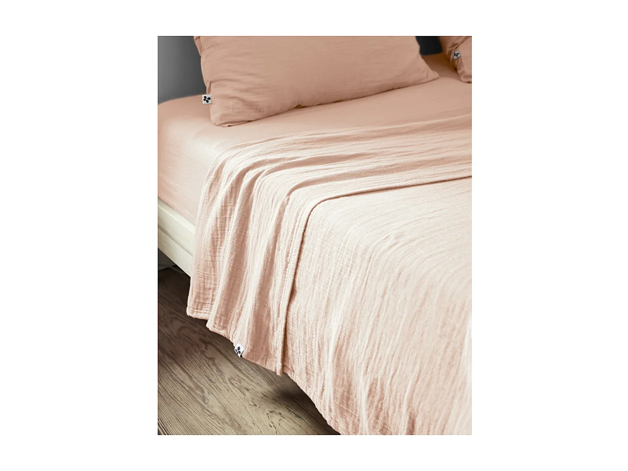 Drap plat 240 x 300 cm en double gaze de coton rose - PEPA