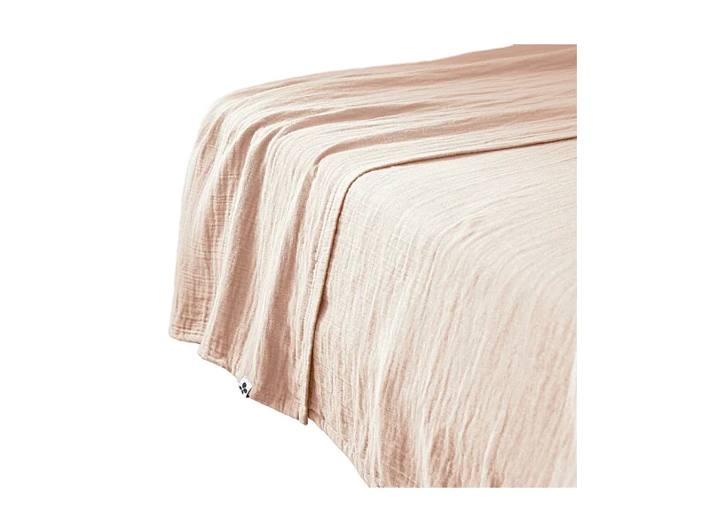 Drap plat 240 x 300 cm en double gaze de coton rose - PEPA