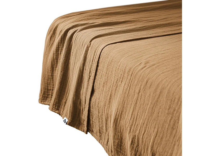 Drap plat 240 x 300 cm en double gaze de coton camel - PEPA